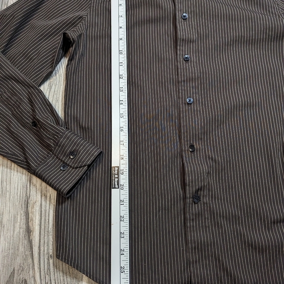 Express Design Studio Mens button down brown striped long sleeve shirt Sz S - Picture 7 of 10